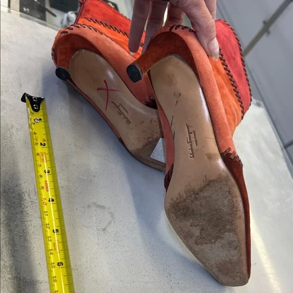 Salvatore Ferragamo Red and Orange Heeled Boots - Picture 7 of 7
